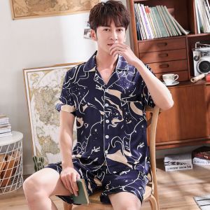 睡衣男士夏季冰丝短袖薄款夏天绸家居服两件套装宽松