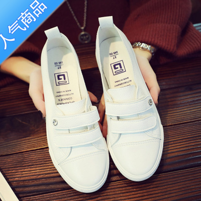SUNTEK2023春季新款懒人休闲一脚蹬浅口小白鞋女韩版百搭魔术贴帆布鞋女