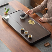 陶瓷花梨实木茶盘正板式茶盘茶托 百川-花梨木(黑檀色) 80*40cm