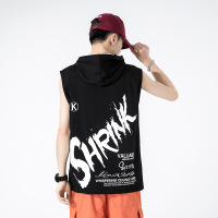 男士无袖T恤夏季新款T恤青少年韩版潮牌纯棉连帽运动宽松上衣