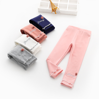2018春装新品女童打底裤百搭中小童字母刺绣长裤宝宝简约打底裤子