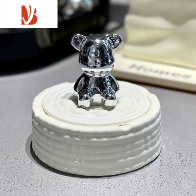 三维工匠轻奢装饰纸巾盒套装家用装饰客厅茶几餐桌多遥控器收纳陶瓷抽纸盒 奶白冰川烟灰缸(小熊款)