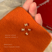 925轻奢风字母H简约睡觉不用摘耳钉女纯银耳环金色耳饰网红送女朋友老婆情人节七夕生日礼物