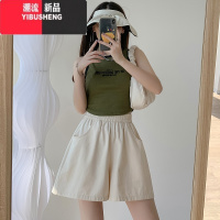YIBUSHENG卡其色棉麻短裤女季薄2024新款宽松休闲工装裤外穿阔腿运动短裤