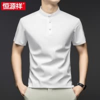 恒源祥扣子立领冰丝短袖t恤男夏季装2025新款半袖中年T男士polo衫