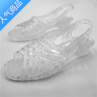 SUNTEK2020女坡跟塑料奶奶拖鞋果冻鞋透明水晶鞋纯色夏季沙滩鞋