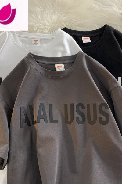 七斓水泥灰300g小领口t恤oversize美式情侣款短袖男款潮牌中半袖