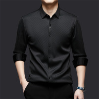 冬季男士加绒加厚长袖衬衫中年翻领无痕百搭商务保暖衬衣