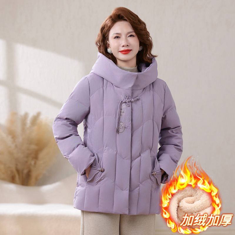 年女士休闲棉衣外套妈妈装中老年保暖棉服大衣连帽加绒款衣服