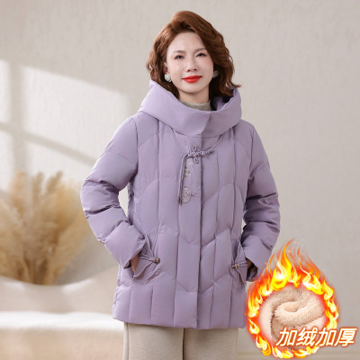 年女士休闲棉衣外套妈妈装中老年保暖棉服大衣连帽加绒款衣服