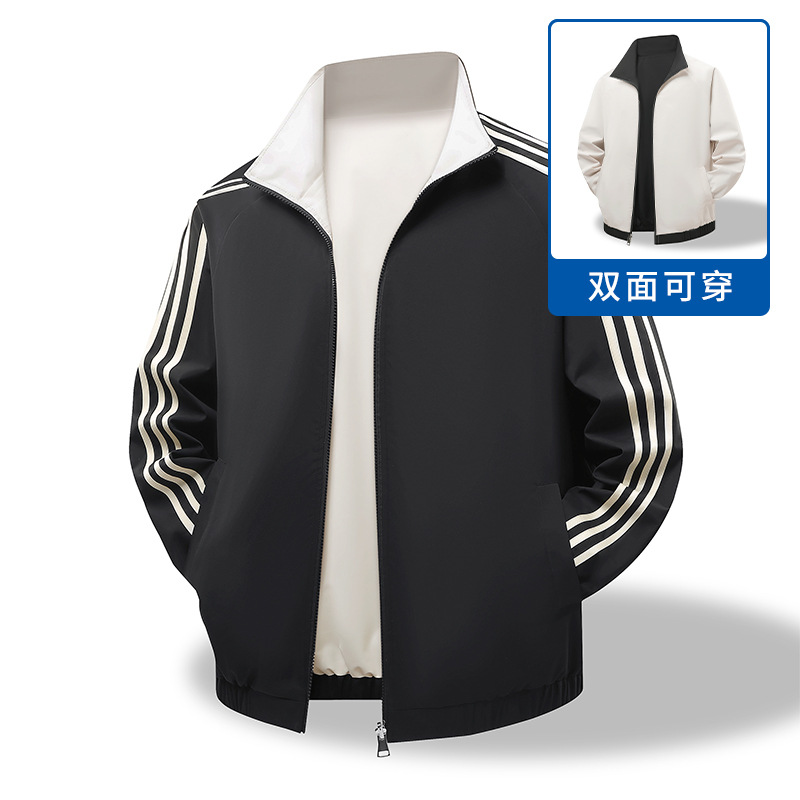 男装新款双面穿男士百搭休闲情侣款夹克潮牌休闲百搭宽松夹克外套