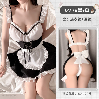 霏慕女仆性感情趣内衣俏皮女仆V领低胸露臀装午夜魅力睡衣床上性用品女式情趣睡衣 6779