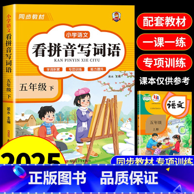 [五年级下册]看拼音写词语 小学五年级 [正版]看拼音写词语五年级下册 语文小学注音生字拼音拼读字词5年级上汉字专项强化