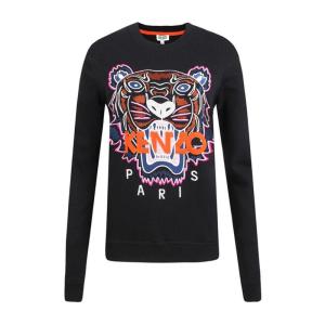 高田贤三(Kenzo)纯棉圆领长袖女款logo虎头刺绣运动卫衣外套 黑色 XS