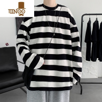YANXU条纹长袖T恤男宽松韩版大码圆领打底衫潮牌ins潮流休闲上衣