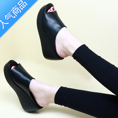 SUNTEK坡跟拖鞋女夏时尚室外穿2023新款松糕鱼嘴凉拖鞋厚底粗跟百搭