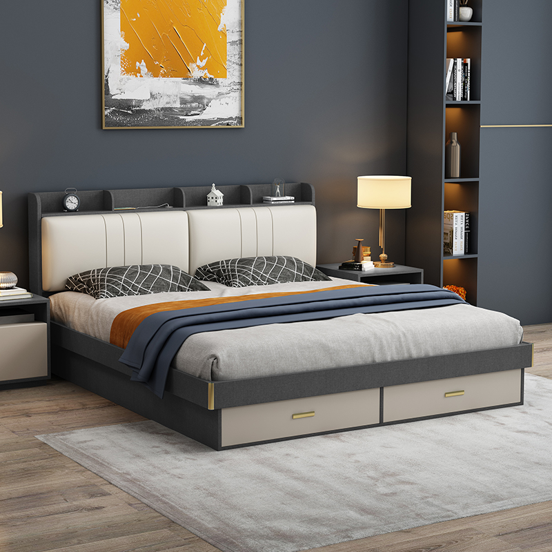 梵宜 北欧免洗科技布床主卧美式轻奢实木床双人婚床简约现代箱体布艺