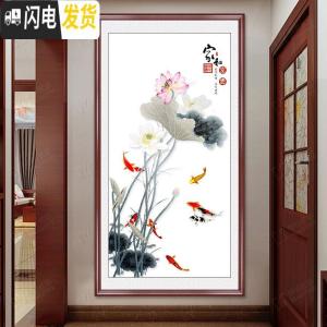 三维工匠九鱼图十字绣年年有余玄关竖版线绣2019新款绣客厅自己绣 50*100厘米[丝线]29种绣线,精准印花,白底不绣