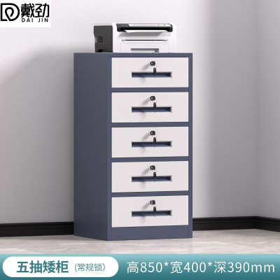 戴劲铁皮文件柜矮柜办公柜家用储物柜档案柜资料柜桌下抽屉柜灰白五斗