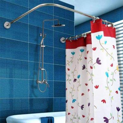 卫生间免打孔u形浴帘杆浴帘闪电客套装浴室弧形转角U型伸缩杆淋浴房架浪漫海贝壳打孔U形90x90x90+帘+环