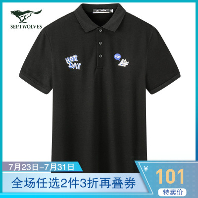 七匹狼短袖翻领T恤男夏季新款青年男士绣花POLO衫男装