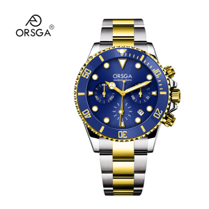ORSGA手表男简约男士手表绿水鬼男士多功能手表防水三针六眼日历时尚休闲商务学生男表石英表腕表9126G