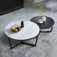 北欧现代岩板大理石圆茶几组合简约家用小户型客厅意式设计师家具