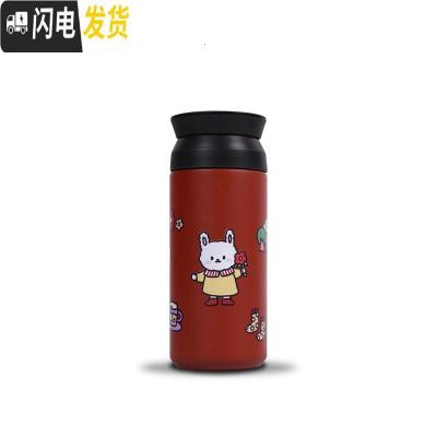 三维工匠生活家原创可爱兔子女生保温杯学生水杯杯不锈钢保温 拿花兔保温红色平顶盖350