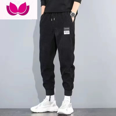 七斓灯芯绒裤子男2023新款潮牌时尚薄款休闲长裤男士卫裤束脚运动