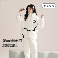 品牌同款珊瑚绒睡衣女秋冬季加绒可外穿立领法兰绒女士家居服套装