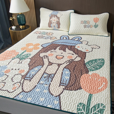 途波列凉感冰丝乳胶凉席三件套乳胶席印花套件