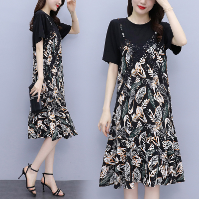 晗亦然胖妹妹假两件连衣裙大码女装夏季新款宽松显瘦遮肚子裙子801