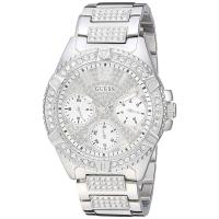 GUESS女士石英防水手表银色调多功能镶钻腕表国际时间金 tone风格