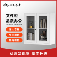 北尧长青文件柜铁皮柜办公矮柜拆装柜带锁储物柜窄边925高白色玻璃门矮柜