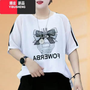 YIBUSHENG短袖T恤女春季新款时尚女士圆领小衫显瘦减龄百搭宽松休闲风衬衣