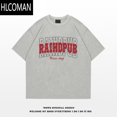 HLCOMAN美式创意设计感字母印花短袖t恤男夏季潮牌休闲宽松上衣