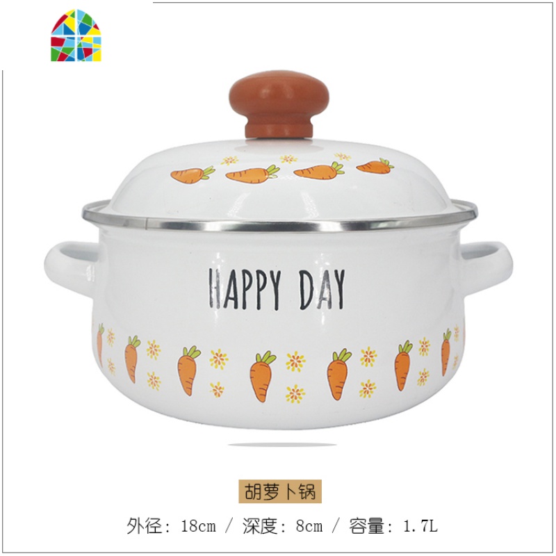 日式锅蔬菜锅18cm汤锅1.7L泡面锅纯色奶锅带盖燃气电磁炉 FENGHOU 红色锅盖款1.7L