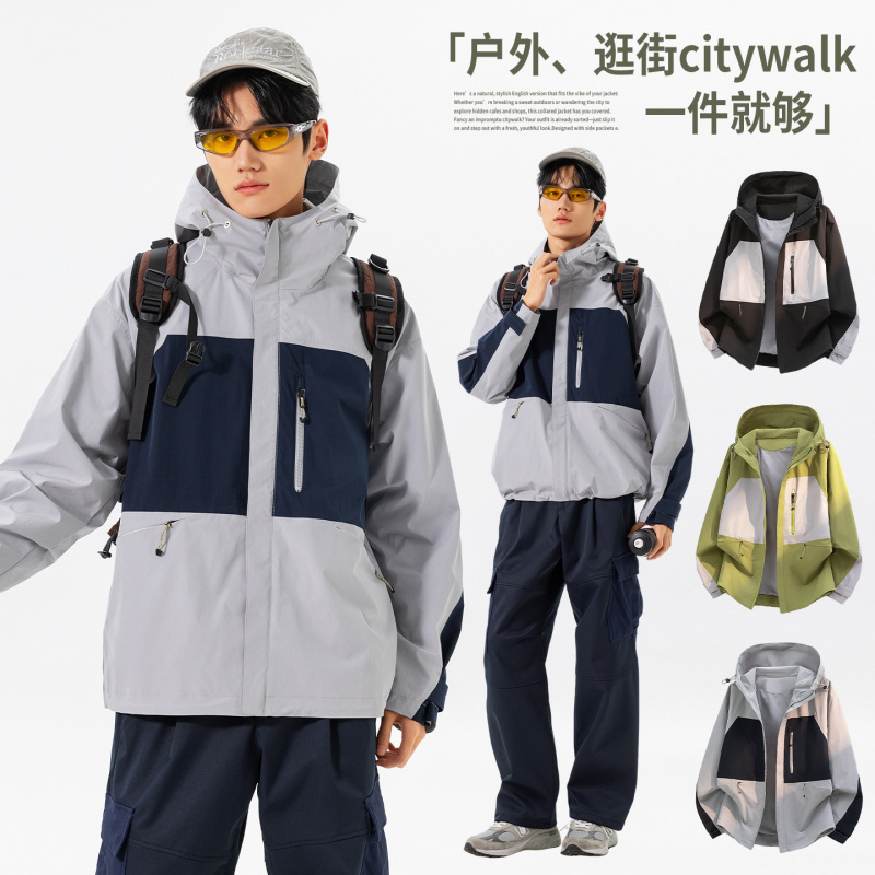 夹克男春秋季新款连帽美式潮牌户外冲锋衣时尚百搭休闲情侣款穿搭