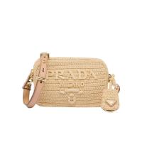 普拉达(PRADA)钩针工艺拉菲草效果单肩包复古立体设计时尚百搭配