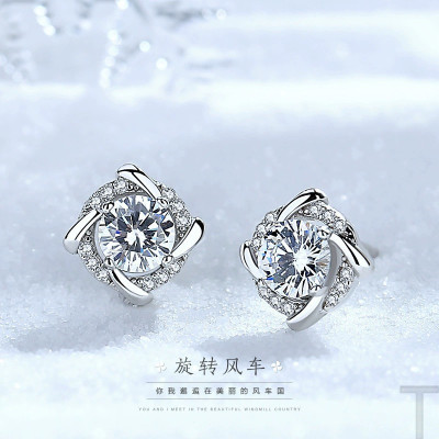 旋转风车耳钉女S999足银经典镶钻轻奢小众设计感耳环耳饰七夕礼物送女朋友老婆情人节七夕生日礼物