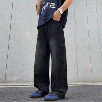 拖地裤灯笼牛仔裤男宽松直筒港风男士牛仔裤百搭松紧腰水洗长裤子