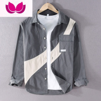 七斓男装长袖衬衫男士帅气拼接款上衣寸衫青年潮流工装衬衣外套