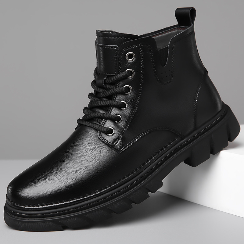 马丁靴男秋冬新款男潮鞋复古工装靴加绒保暖棉鞋真皮男士皮靴