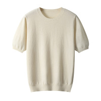 春秋新款平面纯色针织短袖T恤圆领羊毛衫男士打底套头毛衣半袖