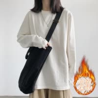 加绒长袖T恤女秋冬新款白色学生内搭保暖打底衫韩版上衣服女
