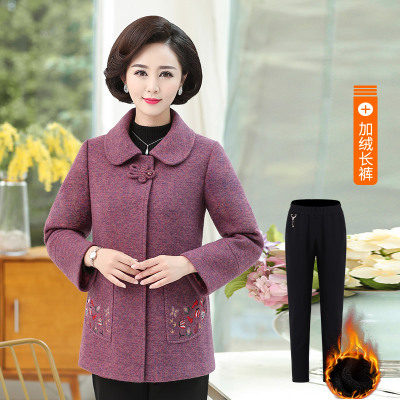 FISHBASKET中老年冬装外套女2020新款秋装妈妈装洋气衣服中年人毛呢上衣毛呢外套