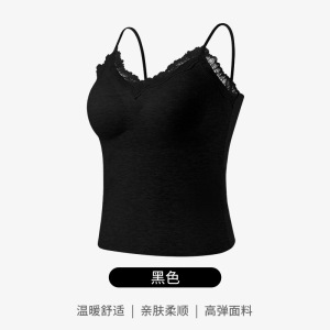 羊绒蚕丝保暖背心女带胸垫秋冬季无痕内搭打底保暖吊带背心女上衣