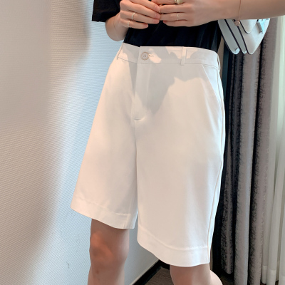 语娄白色百慕大短裤女高腰西装五分裤直筒显瘦中裤宽松阔腿休闲裤子夏西裤