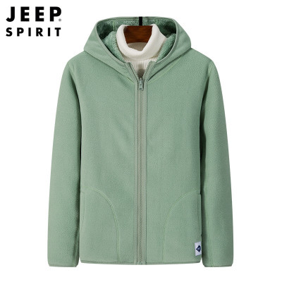 JEEPspirit吉普卫衣男装秋冬保暖连帽青年外套户外双面绒开衫上衣