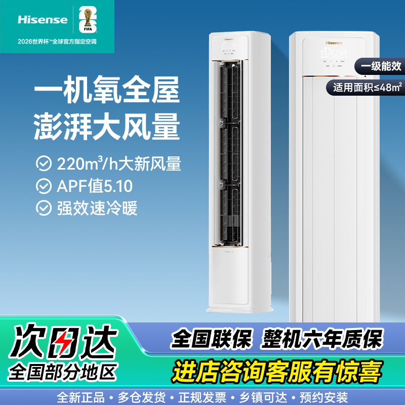 海信新风空调 大3匹增氧新风 AI省电大新风量一级能效立式空调柜机 新风 一级能效KFR-72LW/X300Pro-X1